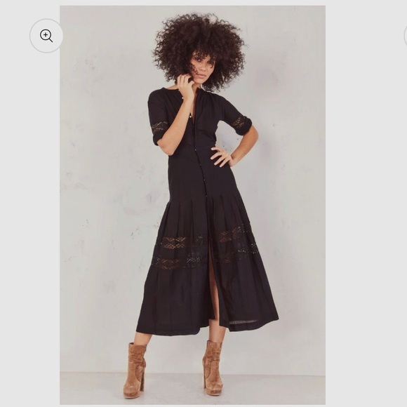 LOVE SHACK FANCY EDIE DRESS BLACK COTTON CROCHET LACE MAXI DRESS COCKTAIL DRESS - Picture 16 of 16